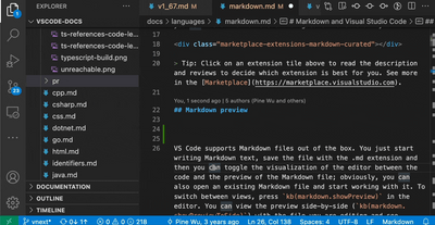 Video recording of importing a markdown file as a link in another markdown file