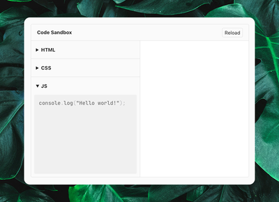 A screenshot of the code-sandbox web component on a green leafy background