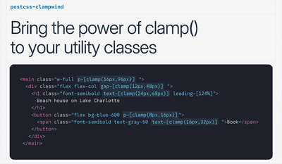 Screenshot of a code editor with utility css classes that output fluid-styled elements
