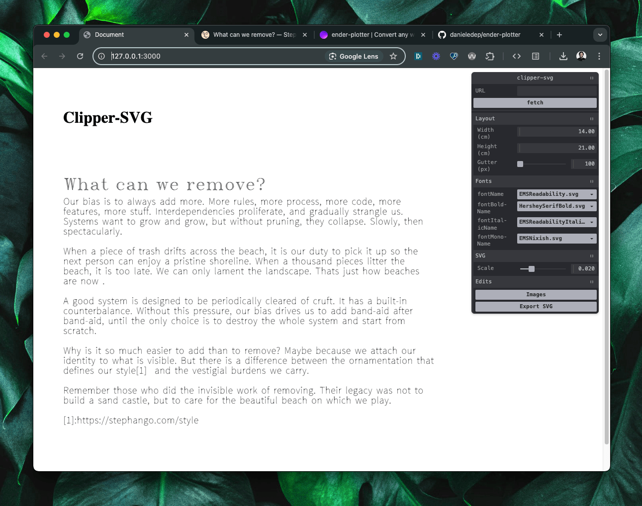 Convert any webpage to SVG and plot it / Ender plotter / dan—webnotes